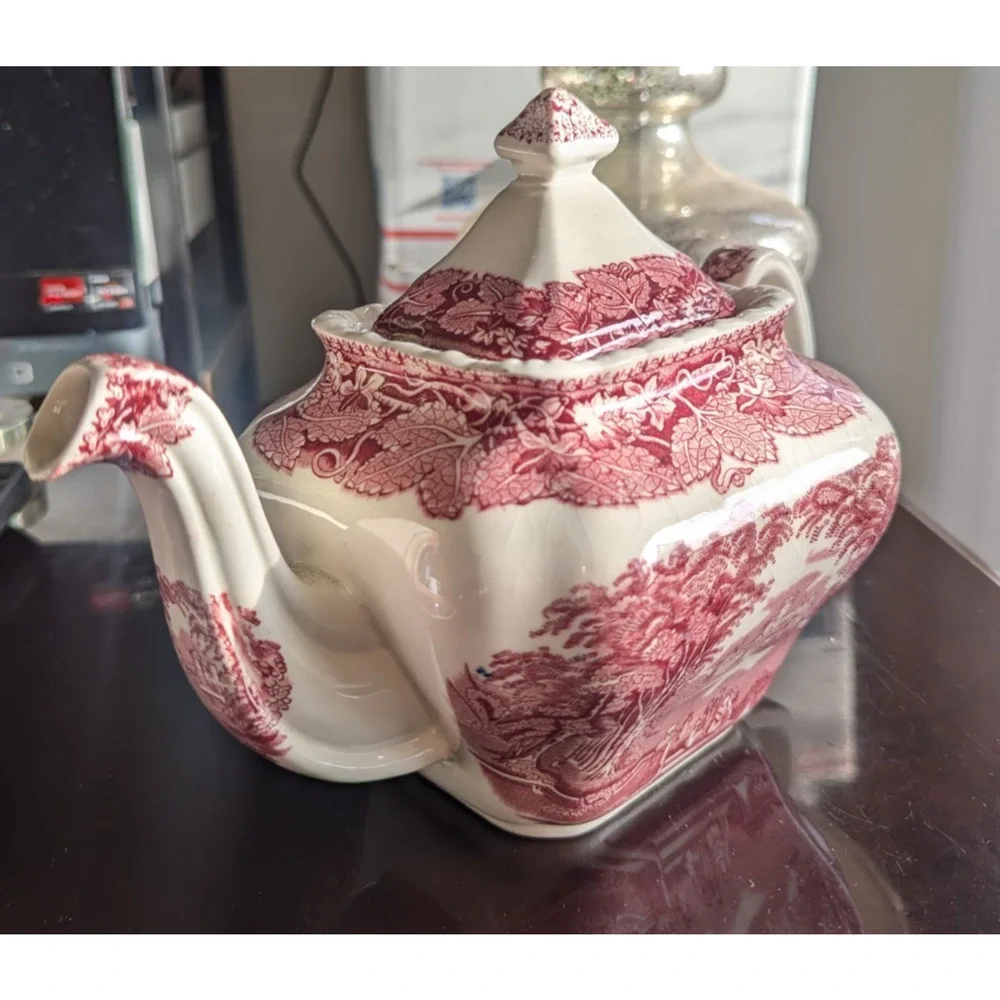 Mason's Vista Pink Red Transfer Teapot & Lid England Vintage $250.00